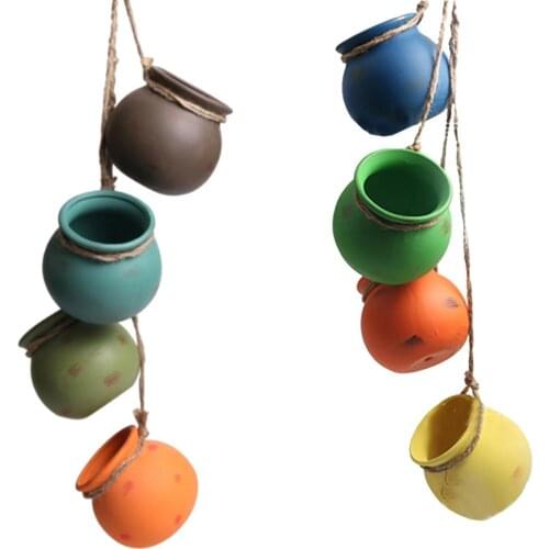 Hemp Rope Succulents Flower Pot Hanging Ceramic Flower Basket Indoor Bonsai Holder Innovative Ornaments Garden Decoration