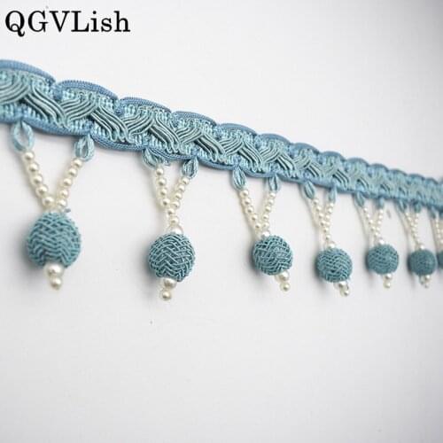 QGVLish 12M/lot Beads Curtain Tassel Fringe Lace Trim DIY Sew Sofa Stage Lamp Lace Ribbons Belt Curtain Accessories Home Decor