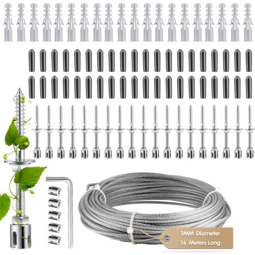 Plant Support T316 Stainless Steel Trellis for Climbing Plants Professional System Set with Wall Brackets Steel Cable 20Holders