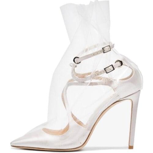 Carpaton 2018 Summer Autumn New womens PVC pointed fine heel transparent super high heel sandals sexy cross strap casual shoes