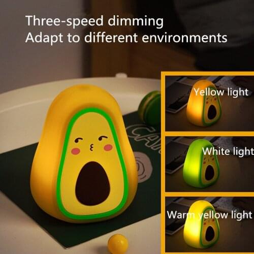 LED Avocado Silicone Night Light USB Rechargeable Three-color Sensor Dimming Table Lamp Living Room Bedroom Home Decoration Gift