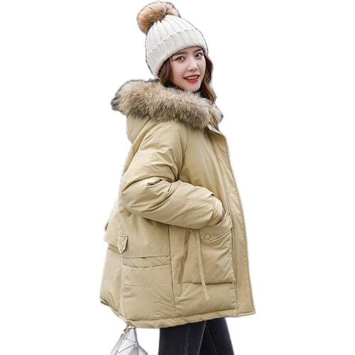 Cropped Puffer Jacket Winter Womens Hooded Warm Parka 2021 Plus Size Fur Collar Loose Quilted Coat Women Thick Cotton Jackets