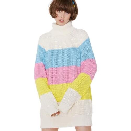 England Fashion Women Pullover Sweater Turtlneck Long Loose Ladies Knitted Tops Long Sleeve Autumn Winter New High Quality