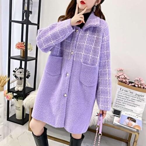 Imitation mink fleece 2020 autumn and winter fashion jacket womens loose long length coat knitted cardigan