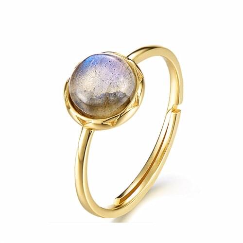 Natural Stone Ring for Women Wedding Engagement Gift Labradorite Gemstone Fine Jewelry 925 Sterling Silver Open Finger Ring