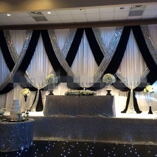 10ftx20ft Ice silk White Wedding Backdrop with silver sequin stage swag Wedding Photo Booth Backdrops for Party Christmas Decor