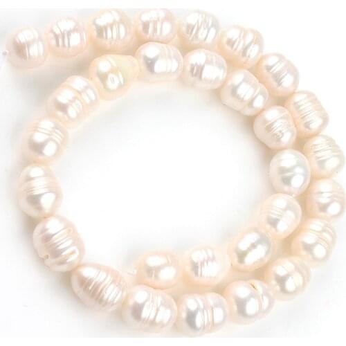 11-12mm Natural Oval White Freshwater Pearl Beads Round Loose Spacer Bead For Jewelry Making Diy Bracelet Accessories 15"Strand