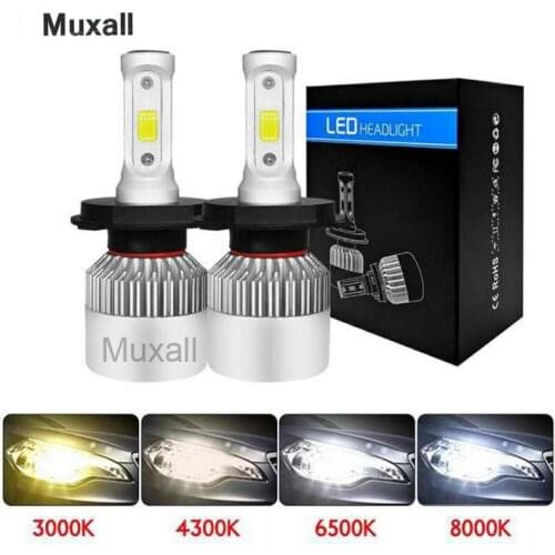 Muxall 2PC H4 LED H7 H11 H8 9006 HB4 COB S2 Car Headlight 72W 8000LM Auto High Low Beam Bulb All In One Automobile Lamp 6500K