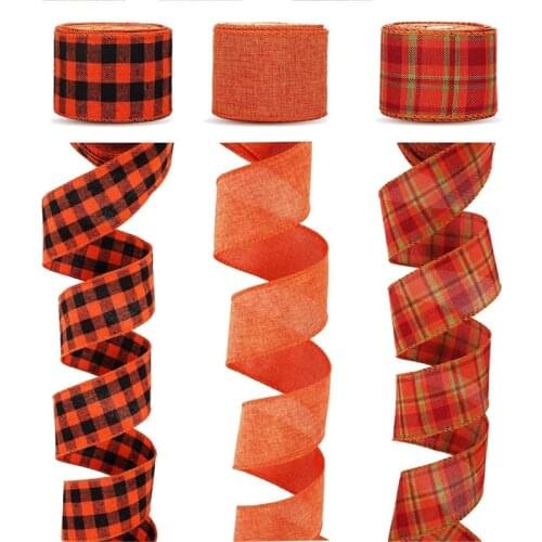 3 Rolls Plaid Burlap Ribbons, Wired Ribbon for Fall Autumn Decorations, 2inch Plaid Ribbons for Gift Wrapping,DIY Crafts
