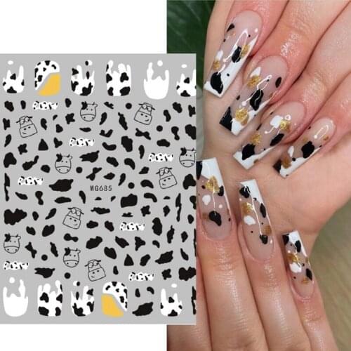 3D Animal Nail Stickers White Black Milk Cow Bee Tiger Lion Bird Geometric Lines Slider Decals Crafts Nai Art Decoration 1pcs