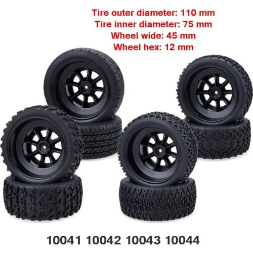 4PCS 1/10 Rc Wheels Tires 110mm Rim 12mm Adapter Hex for 1/10 RC Car Traxxas Slash HPI Redcat Scx10 Trx4 Short Course Truck
