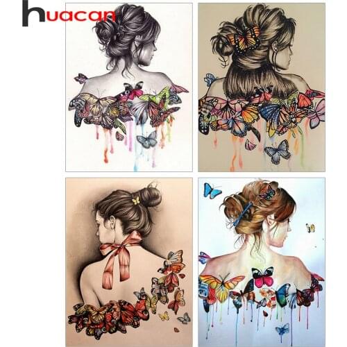 Huacan Diamond Mosaic Embroidery Girl Butterfly 5D Diamond Painting New Arrivals Portrait Modular Pictures Decorative Paintings