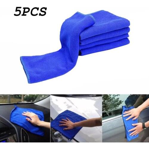 Car Wash Towel 5Pcs 25x25cm Multifunctional Microfiber Towel Soft Cleaning Car Home Kitchen Washing Polishing Cloth Towel Blue
