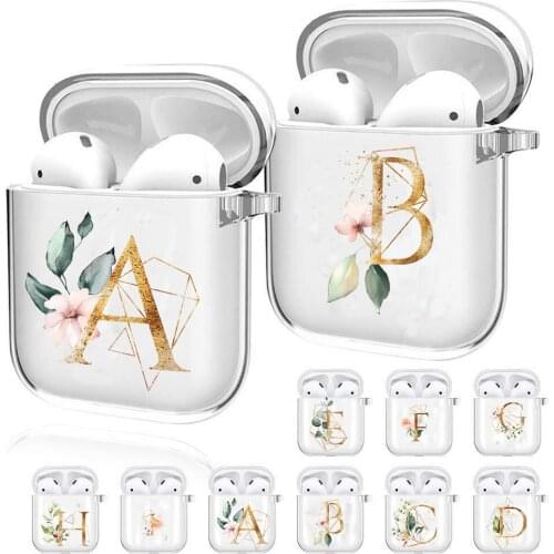 Alphabet Letter Initials Flower Earphone Case For Apple AirPods 2 1 Gen Soft Clear Headphone Cover