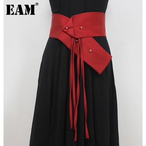 [EAM] Red Irregular Button Tassels Long Wide Belt Personality Women New Fashion Tide All-match Spring Autumn 2021 1DE1592