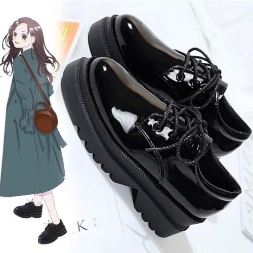 Jk uniform shoes small leather shoes womens English retro muffin shoes thick soles increase students round head lace-up work
