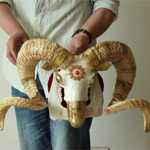 HEAD ARTS CRAFTS HANDMADE TIBETAN SHEEP SKULL COPPER CLAD DECORATIVE CRAFTS DECORATIVE ORNAMENTS HEAD SPECIMENS
