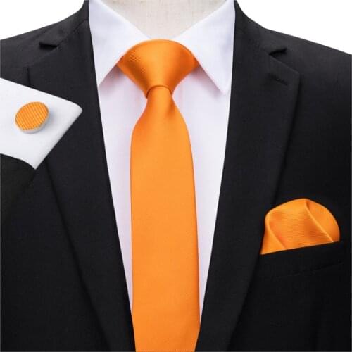 Hi-Tie Famous Brand 5.5cm Solid Slim Necktie For Men Bright Orange Color Narrow Ties Set Wedding Tie C-3102