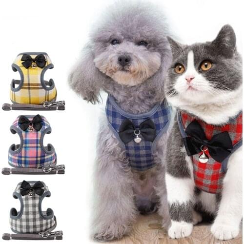Small Dog Harness and Leash Set Pet Cat Vest Harness with Bow Tie Mesh Padded Leads for Small Puppy Dogs Chihuahua Yorkie Pug