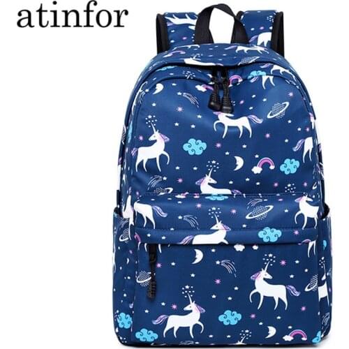 Cute Waterproof Nylon Women Unicorn Animal Printing Backpack Female Daily Bagpack Schoolbag for Teenagers Girls Laptop Bookbags
