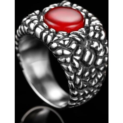 Stainless Steel Jewelry Ring Men Red Stone Rings Charm Hiphop Fashion Male Women Finger Band Engagement Wedding Party GiftOSR910