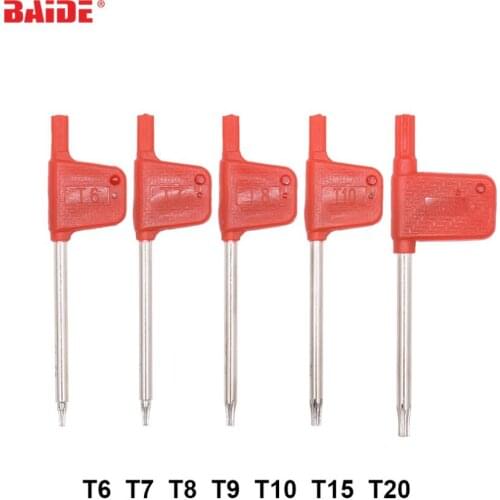 New T6 T7 T8 T9 T10 T15 T20 Torx Screwdriver Spanner Key Small Red Flag Screw Drivers for CNC Tools 200pcs/lot