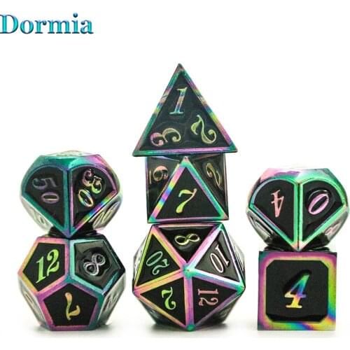 New Arrival 7 Piece Polyhedral Plating Enamel Metal Dice Set Italics Font, with Bag , for DND Role Playing Game