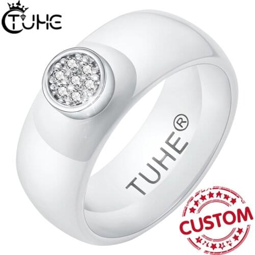 Women Wedding Band Healthy Ceramic Rings for Women Man Customize Name Heart Logo Love Info Promise Alliance Anniversary DIY Gift