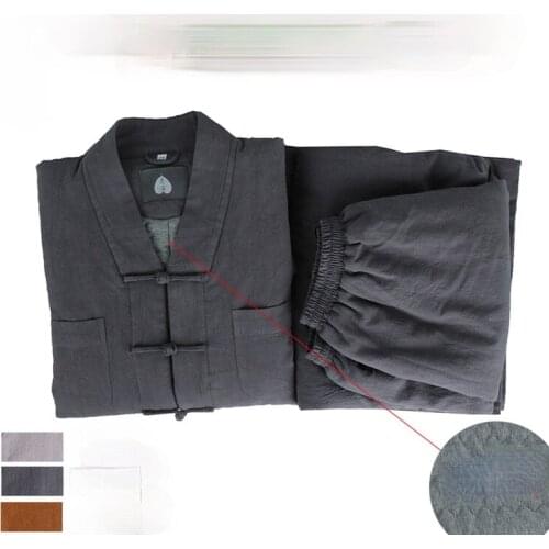 Monk Clothes Men Winter Linen Silk Cotton Padded Female Bhikkhuni Sets Meditation Clothes Cronus Zen Buddhist Costume