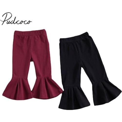 Infant Solid Color Trousers, Baby Girl Casual Style Flared Pants (Wine Red, Black) 6M-5Y