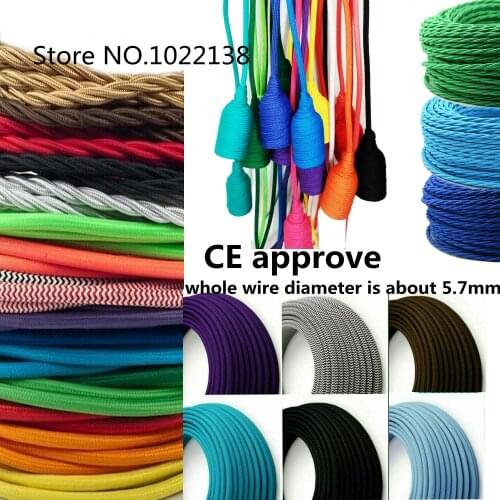 2 Core 2*0.75mm Vintage Fabric Twisted Electrical Wire Woven Textile Cable Braided house Pendant Lamp Cord Edison Lighting Wire