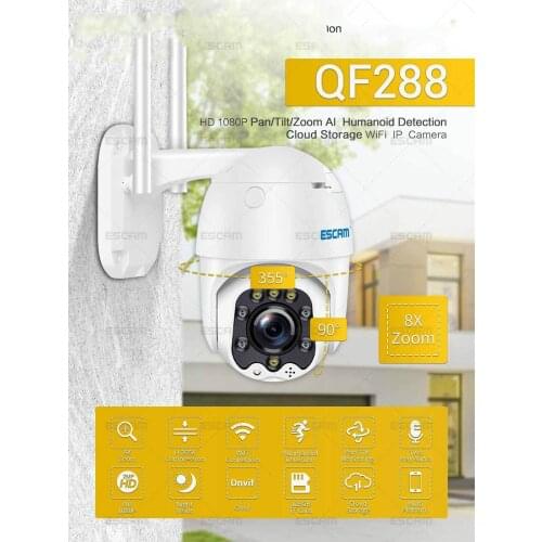 QF288 1080P Pan/Tilt/8X Zoom AI Humanoid Detection Cloud Storage Waterproof WiFi IP Camera with Two Way Audio