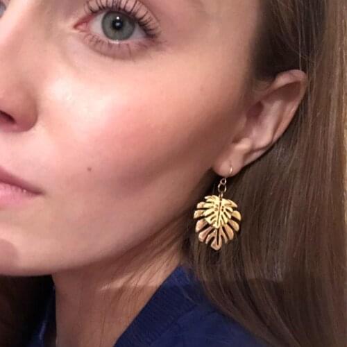 New Trend Gold Color Plating Monstera Leaf Overlap Drop Earrings For Women Girl Elegant Naturalism Casual Jewelry Hot Summer