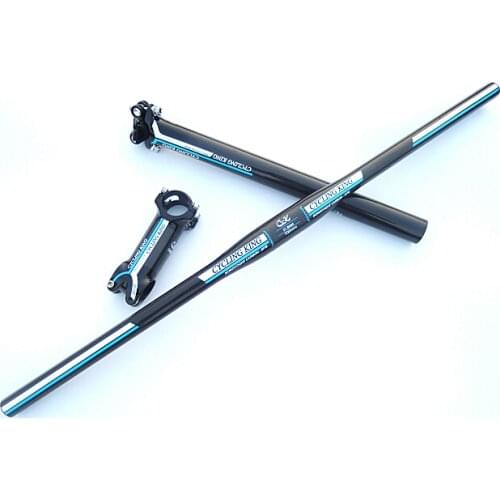 Specials! 100% Original cycling king c-k blue MTB bar set Bicycle Stem+ Carbon seatpost tube + Flat or Riser Mountain Bike Bar