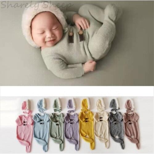 Newborn Photography Knit Outfits Clothes Infant Baby Boy Girl Hat+Rompers Photo Shoot Posing Costume Baby Shower Gift foto Prop