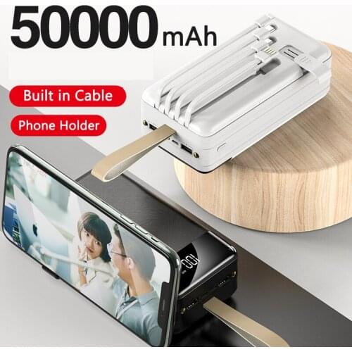 50000mAh Power Bank Built in Cable Poverbank External Battery Portable Charger Powerbank for Xiaomi iPhone 12 Samsung Powerbank