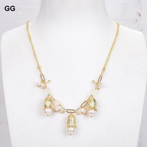 GuaiGuai Jewelry Cultured White Freshwater Pearl Gold Color Plated Chain Necklace