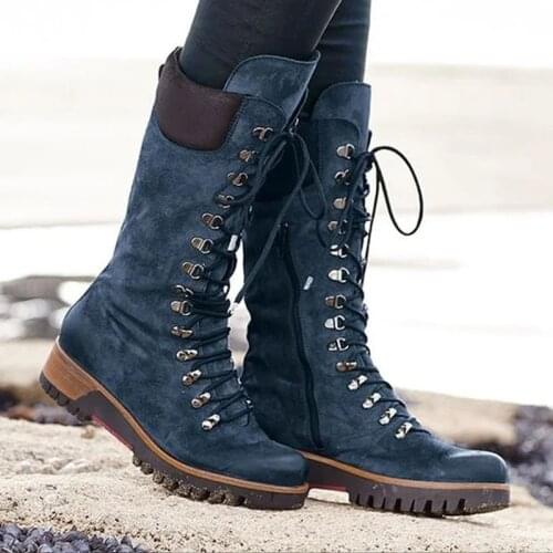 Women Boots Winter Boots for Women Basic Mid Calf Boots Woman Round Toe Zip Platform Boot Female Shoes Warm Lace Up Boots Shoes
