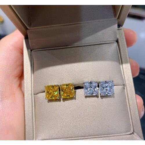 Tiny Solid 925 Sterling Silver 8*8MM 2CT Square Cut Citrine Earrings For Women Wedding Party Fine Jewelry Wholesale