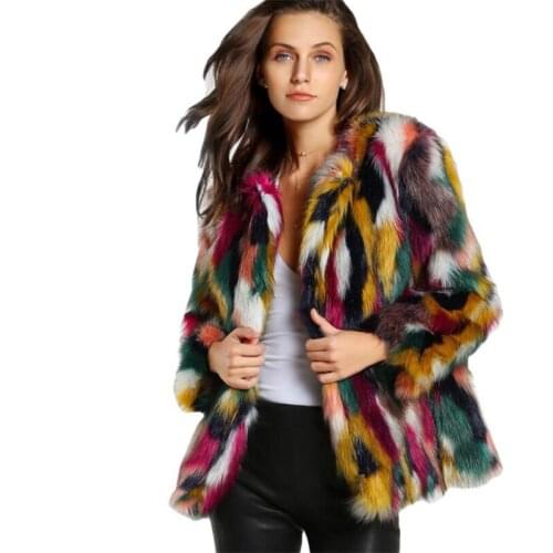 Winter color fur coats Women Elegant Fur Coats Colorful Faux Fur Coat Brand fashionLong Sleeve Collarless Casual Woman Fur coat