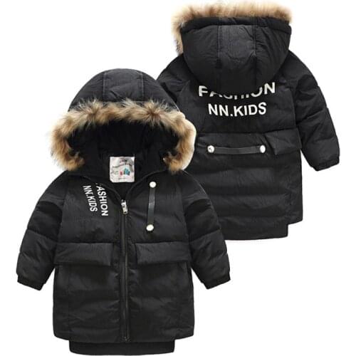 Boy Winter Coat 2018 Warm 3-11 12 Years Teenage Thickening Faux Fur Spray-bonded Wadding Kids Baby Boys Black Hooded Down Jacket