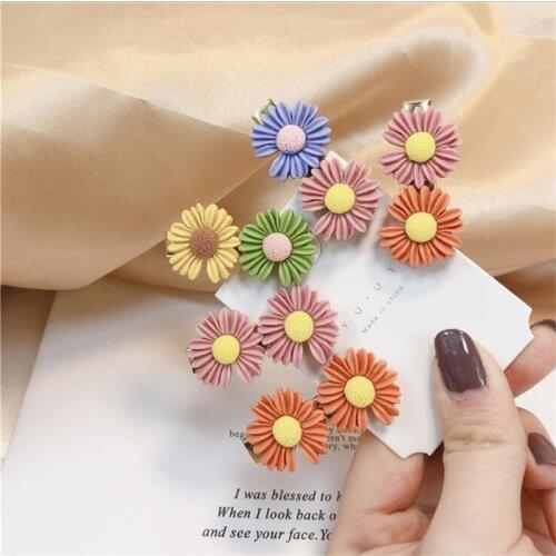 2PCS Daisy Hair Clip Charms Flower Elastic Hair Ring Rope Bands HairPins Ponytail Girls Kids Holder Haie Styling Accessories