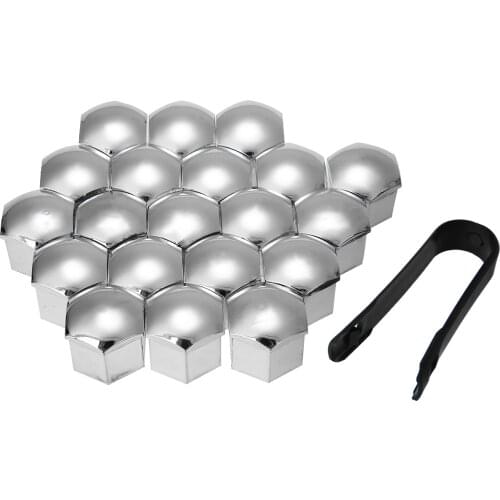 20Pcs Car Wheel Nut Caps Auto Hub Screw Cover 21mm Bolt Rims Exterior Decoration Special Socket Protection Dust Proof Silver