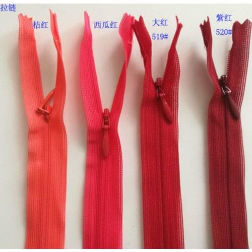20pcs/lot Red Ykk Invisible Zippers Coil Nylon Plastic Close End Lace Cloth for Dress Skirt Bag Sewing Accessories