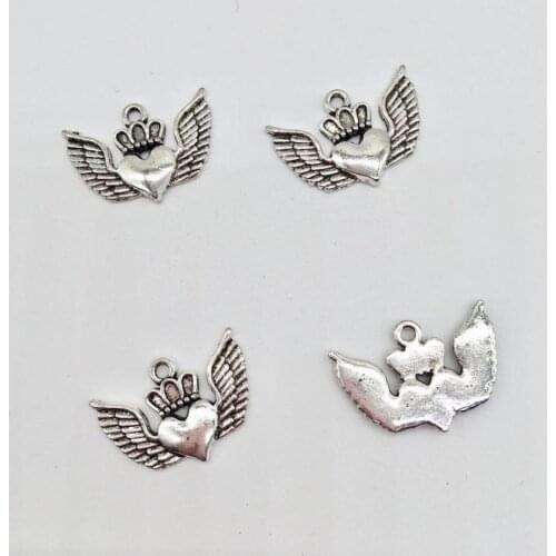 16 pcs Hot love heart angel wing charms Pendants fit DIY Handmade necklace earring bracelet Jewelry Making