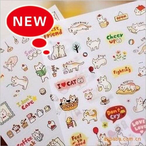 6Sheet/Pack Creative Cute Cartoon Cat Decoration Stickers DIY Scrapbooking Diary Album Sticker PVC paster kawaii stationary
