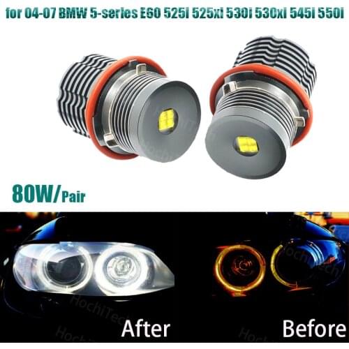 80W LED White Headlight DRL Angel Eye Halo Ring Bulb Daytime light for 04-07 BMW 5-series E60 525i 525xi 530i 530xi 545i 550i