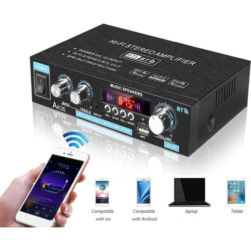 AK35 800W Home Car Amplifiers 2 Channel bluetooth 5.0 Surround Sound FM USB Remote Control Mini HIFI Digital Amplifier Stereo