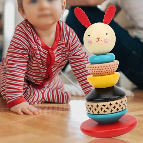 Wooden Rabbit Tumbler Blocks Building Toys Rainbow Interactive Preschool Early Childhood Education Children Educational Toy Gift