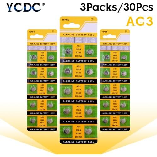 YCDC 30x AG3 1.55v Coin Cell Toy Electronic Scale Watch Battery 192 384 392 392A LR41 L736 LR736 SR41 SR41SW Button Batteries